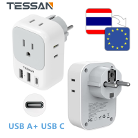 Type E F Plug Adapter, TESSAN Germany France Power Adapter with 3 USB Ports(1 USB C), 4 AC Outlets Travel Converter Plug Adaptor for US to Europe EU Spain Iceland Korea Greece Russia German French