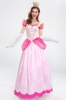 Adult Super Luigi Brother Costume Pink Sweet Princess Peach Cosplay Costume For Halloween Carnival Party Fantasia Fancy Dress