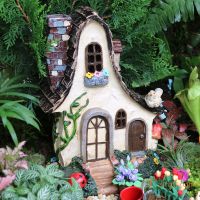 (Worry free)  Fairy House ขนาดใหญ่ Rustic Miniature Garden Villa Cottage เรซิ่น Fairy Garden Decor Miniature Woodland Gnome Hut House Dwellings