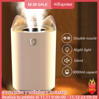 3000ML Home Air Humidifier Double Nozzle Cool Mist Aroma Diffuser with Coloful LED light Heavy fog Ultrasonic USB Humidificador