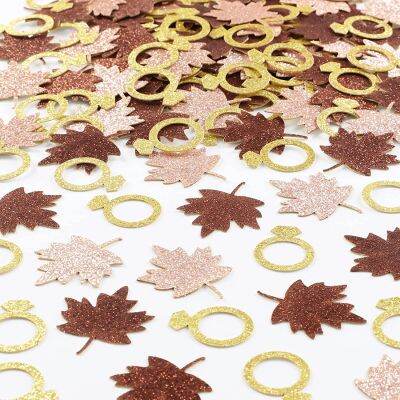 JOLLYBOOM Fall Bachelorette Party Decorations, 200Pcs Fall Maple Leaf Diamond Ring Confetti For Tables Glitter, Fall In Love Bridal Shower Decor วันขอบคุณพระเจ้าฤดูใบไม้ร่วงหมั้นอุปกรณ์จัดงานแต่งงาน