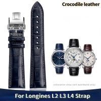 ↂ สายนาฬิกาหนังจระเข้คุณภาพสูง 19 มม. 20 มม. 21 มม. สำหรับ Longines L2 L3 L4 Masters คอลเลกชันนาฬิกาสร้อยข้อมือผู้ชายสาย