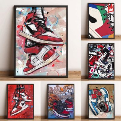 ❍ Graffiti รองเท้าผ้าใบ Wall Art โปสเตอร์แฟชั่นกระแสน้ำภาพจิตรกรรมฝาผนังตกแต่งบ้านโมเดิร์นภาพพิมพ์ผ้าใบภาพวาดห้องนั่งเล่น decor