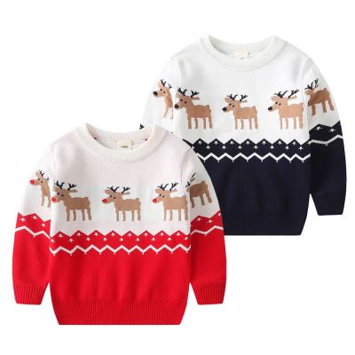 Pullover Tops Baby Christmas Autumn Winter Sweater for Boy Girl Cartoon Deer Outerwear 2-7 Y Elastic Cotton Clothes Festival Set