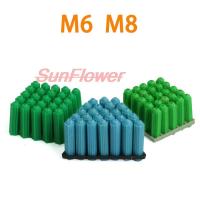 100Pcs Plastic Expansion Pipe M6 M8 Green Blue Hardened Masonry Screw Fixing Wall Anchor Plugs Self Tapping Screw Expansion Tube Nails Screws Fastener