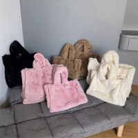 Luxury Faux Fur ขนาดใหญ่ความจุ Tote Wome ไหล่กระเป๋า Soft Fluffy Plush Lady กระเป๋าถือ Big Shopper กระเป๋าฤดูหนาวที่อบอุ่น Sac 2022