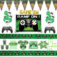 Game On Party Birthday cup paper plate straws tableware tablecloth Boy Party Decor Banner Video Game On Party Supplies ballon