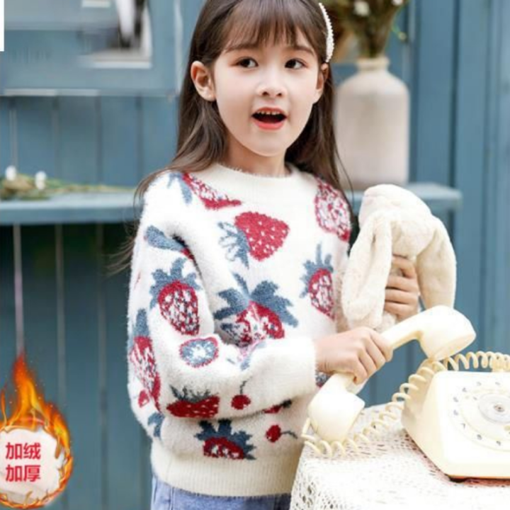 เสื้อสเวตเตอร์เด็กผู้หญิง-เสื้อกันหนาวฤดูใบไม้ร่วงและฤดูหนาว2022ใหม่เสื้อสเวตเตอร์ขนมิงค์หนาแบบเกาหลี