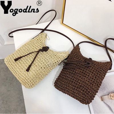 ◕☂♘ Yogodlns Women Rattan Hand Woven Straw Bag Bohemian Summer Beach Handbag Travel Female Wicker Crossbody Bag