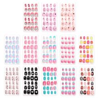 24pcs/Kits Kids Full Cover False Nails Press On Self Adhesive Nail Manicure Tips Candy Color Adhesive Fakes Nail Manicure Tips