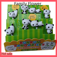 Family Flower Flash Sale ส้อมจิ้มผลไม้รูปการ์ตูนแพนด้าน่ารัก8ชิ้น/เซ็ตไม้จิ้มขนมสำหรับเด็ก