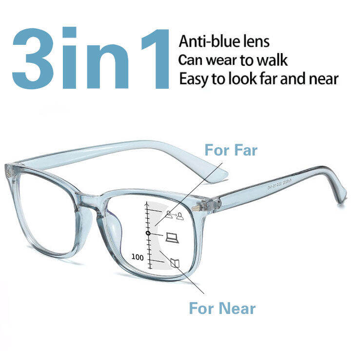 New 3 in1 Progressive Multifocal Reading Glasses Women Men AntiBlue