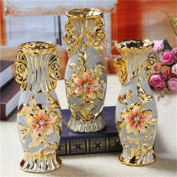 European Gold Plated Frost Porcelain Vase Vintage Advanced Ceramic Flower Vase Living Room Ornaments Home Wedding Decor Gift