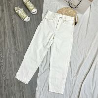 Uniqlo original tail cut! Retro white small tapered high waist non-elastic small straight jeans for women