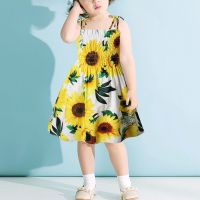 Summer Children Dresses Clothes Girls Kids Baby Sunflower Print Slip Dress Floral Beach Dress Clothes Roupa Infantil Menina  by Hs2023