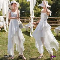 B11441 เดรสยาวสายเดี่ยวผูกไหล่ แต่งระบายเฉียง Long one-shoulder dress slanting