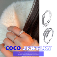 เครื่องประดับ COCOJEWELRY แหวนหลายชั้น925เงินสเตอร์ลิงผู้หญิงที่งดงามเรียงซ้อนง่ายรูปทรงเรขาคณิตแหวนตามอารมณ์แฟชั่น