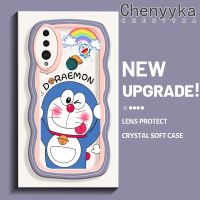 Chenyyka เคสสำหรับ Huawei Y9 2019 เคสเคสการ์ตูนโดราเอมอนน่ารักใหม่ โบกขอบกันกระแทกแบบใสนิ่มเคสมือถือโปร่งใสกล้องถ่ายรูปที่สร้างสรรค์เคสป้องกันซิลิกาเจล