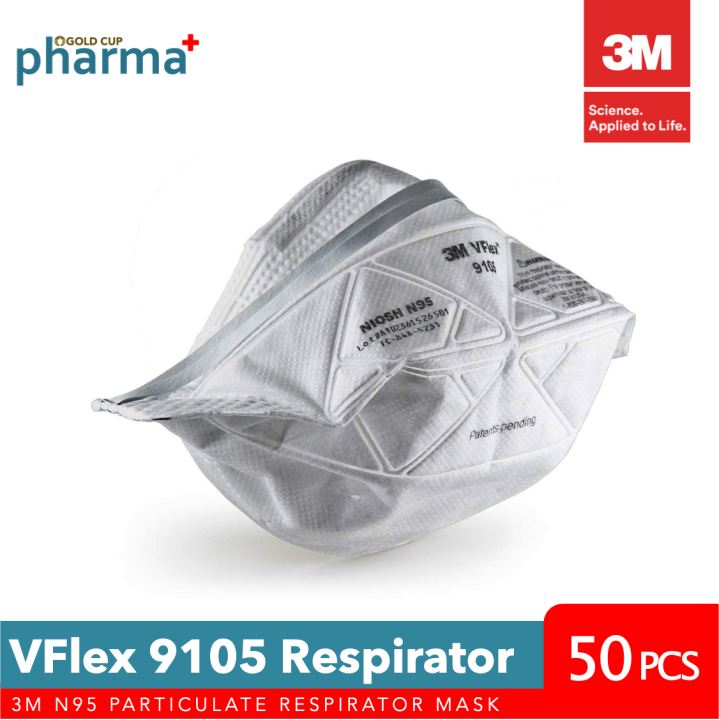 3M 9105 Vflex Disposable Respirator N95 Face Mask, Non Woven Fabric, 3 Panel Flat Fold, Elastic Headband, Anti Air Pollution Respirator (Pack Of 50 - Foto 10