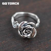 GQTORCH Real Pure 925 Sterling Silver Vintage Rose Flower Rings For Women Zilveren Ringen Dames Thai Silver