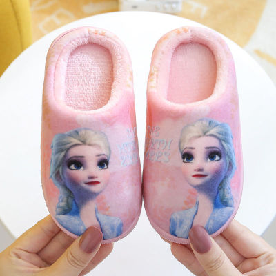 Banniang ️ Childrens Cotton Slippers For Children Winter Middle Big Kids Cartoon Frozen Princess Home Warm Indoor Parent-Child War