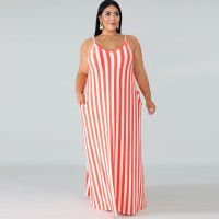 20212021 Summer Maxi Oversized Dress Women Large Big Size Striped Dress Ladies Long Party Plus Size Spaghetti Strap Robe Femme 4XL