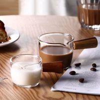 hotx【DT】 50/100ml Wood Handle Glass Measuring Cup Espresso Jug Supplies Measure Mug