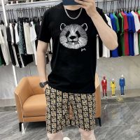 【hot seller】 Leisure suit mens full set 2023 new summer thin section mature and stable short-sleeved T-shirt two-piece