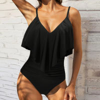 RUUHEE Ruffle V Neck Swimsuit Women Swimwear Solid Tummy Control Bathing Suit Swimming Summer Beachwear Monokini 2022