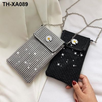 ❉❐ Web celebrity same leisure street full of diamond glittering chain shoulder inclined bag fashionable bright individual character cell phone package