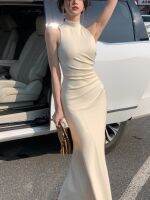 【HOT】 2023 trendy ins new Chinese-style hot girl slim-fit bag hip pleated long high-end temperament celebrity sleeveless dress