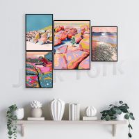 บทคัดย่อ Ocean Coastline งานศิลปะ,สีสดใส,ดาวน์โหลด Modern Home Decor, Beach House Wall Art สำหรับ Lazada