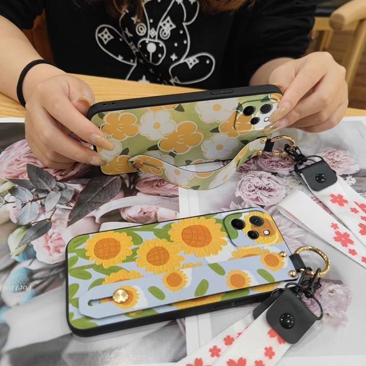 cartoon-lanyard-phone-case-for-huawei-nova-y61-enjoy-50z-back-cover-protective-painting-flowers-sunflower-armor-case