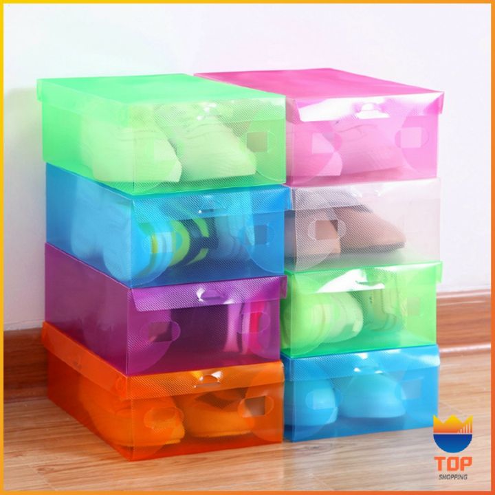 top-แผ่นกล่องใส่รองเท้าพลาสติกใส-กล่องจัดระเบียบ-กล่องรองเท้าพับได้-กล่องรองเท้า-colour-transparent-shoe-box