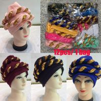 【YF】 12Pieces In 1Bag Mix Color Muslim Turban Prayer Hats India Hijabs Scarfs Women African Head Wrap Saudi Cap Summer 2021