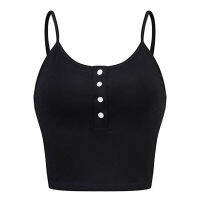 Womens Solid Camis 2021 Sleeveless Short Shirt Button Camisole Workout Crop Vest For Woman 4 Seasons Clothes Poleras Mujer