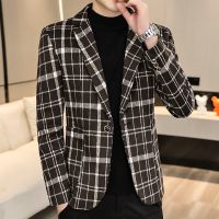 ZZOOI 2022 Autumn Classic Plaid Men Blazers Slim Casual Suit Jacket Business Social Dress Coat Streetwear Wedding Groom Costume Homme