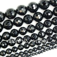 Natural Stone Faceted Black Agata Onyx Round Loose Spacer Beads 4 6 8 10 12 14mm 15"Strand For Jewelry Making DIY Charm Bracelet