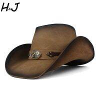 Gli Uomini 100% Di Cuoio Cappello Da Cowboy Occidentale Per Signore Papà Papà Sombrero Hombre Jazz Berretti Forato 58-59 Centi Con Toro Fascia