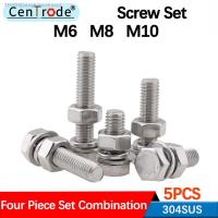 ㍿☍▪ 304 stainless steel hexagon bolt screw and nut set large full extension screw m8m10 5Pcs