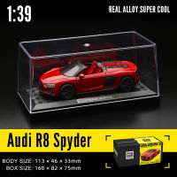 CCA 1/39 AUDI R8 SPYDER ประตูรถบรรทุกรถบัสของเล่นแบบเปิดได้โลหะแบบดึงถอยหลังรถบรรทุกโลหะขนาดเล็กหล่อโมเดลรถจำลองรถยนต์หล่อขึ้นรูปของขวัญของตกแต่งคอลเลกชัน