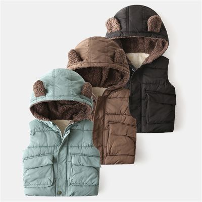 （Good baby store） New Kids Toddler Winter Vest  Jacket Baby Girls Boys Clothes Autumn Winter Warm Thick Ear Cotton Hooded Sleeveless Vest Coat
