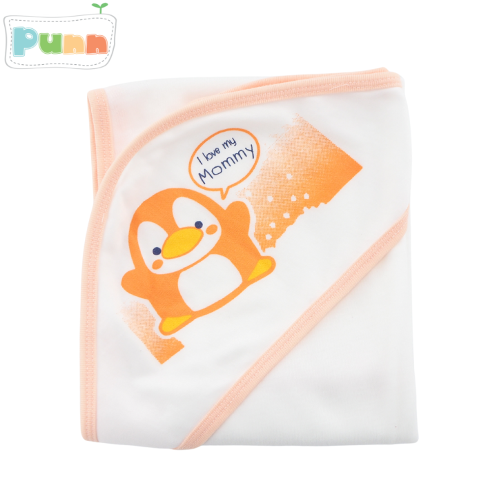 natty-punn-ผ้าห่อตัวมีหมวก-สกรีนลาย-สำหรับเด็กทารก-cotton-100