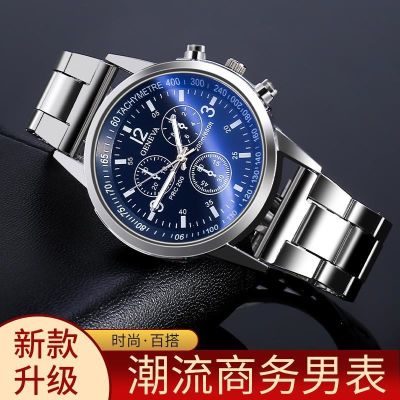 【July hot】 Blu-ray three-eye steel belt explosive gift watch mens colorful personality Pinduoduo foreign trade quartz