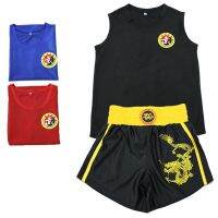 ♚Adulto Crianças Sanda Uniforme กางเกงขาสั้น Luta Wushu Terno Thai เสื้อทีมสเปน Treinamento Competção Muay กางเกงขาสั้นนักมวย