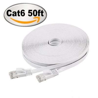 ¤ Cat 6 Ethernet Cable 50ft White black Flat Internet Network Cable Cat 6 Computer Cable With Snagless Rj45 Connectors50ft 15m