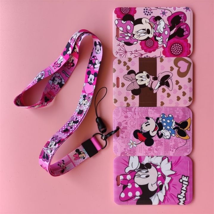 disney-mickey-minnie-mouse-id-card-holder-lanyard-girls-credential-holders-neck-straps-women-badge-holder-keychains-accessories