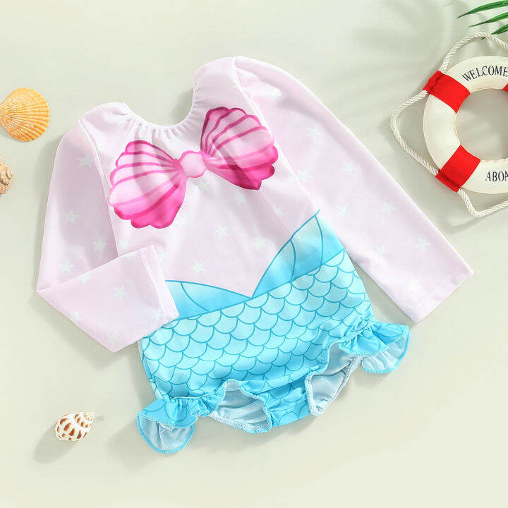 03Y Baby Swimwear Girls Mermaid Bathing Suits 2023 New Long Sleeve