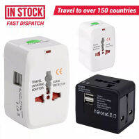 All In One Adaptor Traveling ออสเตรเลียสหราชอาณาจักร US ปลั๊กไฟ EU Universal Wall AC100-240v ป้องกันไฟกระชากพร้อม USB ชาร์จพอร์ต International ปลั๊กแปลงไฟสีขาวและสีดำ (พอร์ต USB คู่)