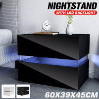 2023New 2023 High Gloss RGB LED Nightstands 2ลิ้นชักโมเดิร์นโต๊ะข้างเตียงโซฟาโต๊ะข้างแฟ้มตู้เก็บหน้าอก Tabl